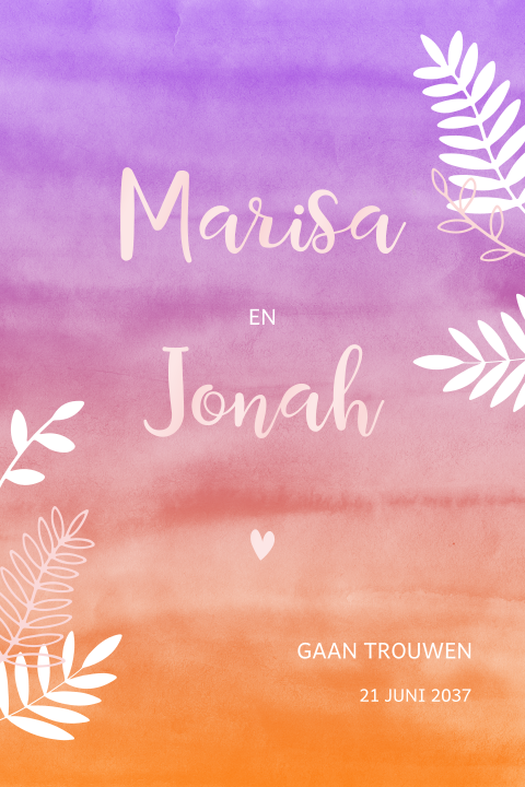 Zomerse save the date kaart met warme kleuren en takjes