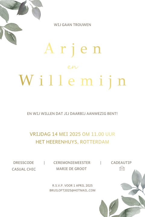Pocketfold inleg - hoofdblad wit met takjes en foliedruk