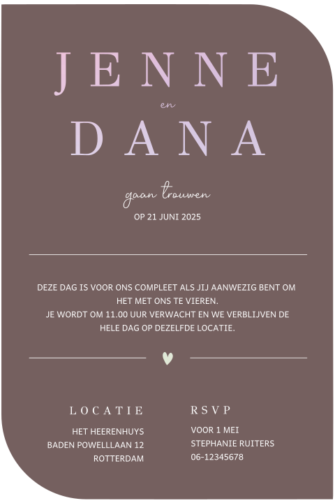 Trouwkaart met een stansvorm en foliedruk