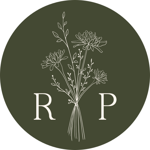 Sticker met groene kleur en getekende bloemen