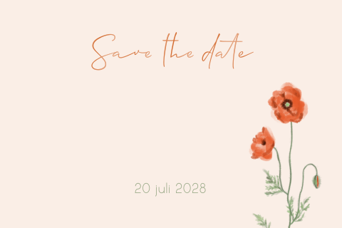 Save the date kaart klaproos bloemen hoogglansfolie