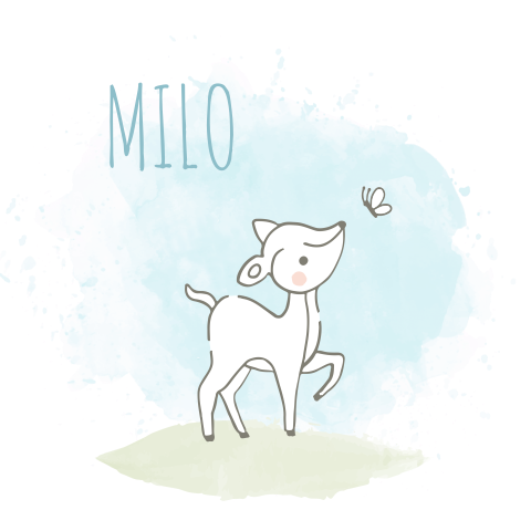 Geboortekaart jongen hertje met vlinder blauw