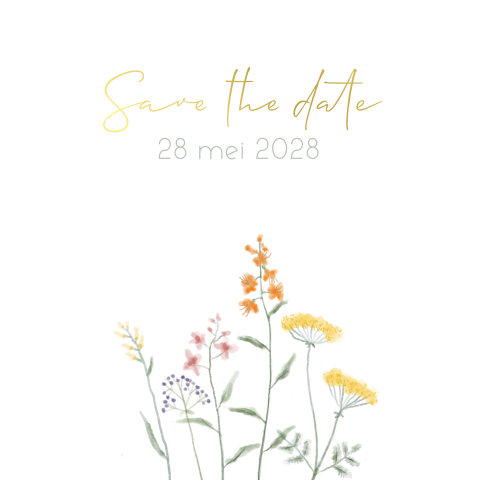 Save the date kaart veldbloemen goudfolie