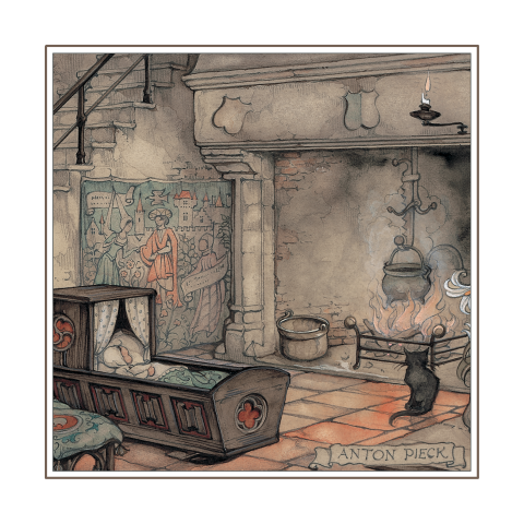 Geboortekaartje Anton Pieck wiegje kat