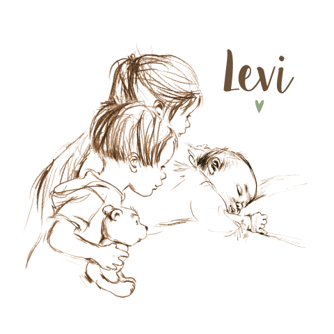 Geboortekaart pentekening baby broer zus