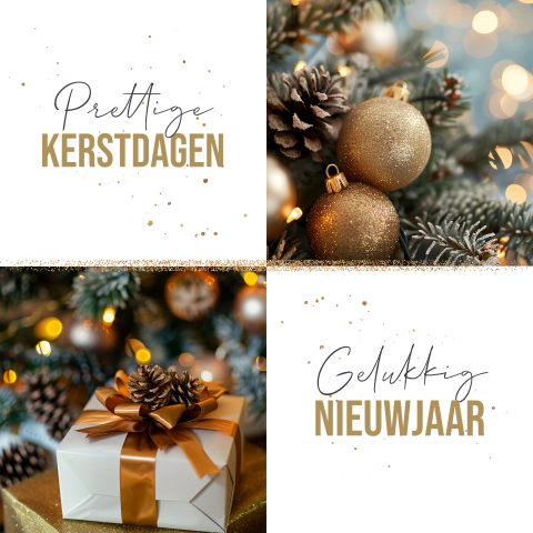 Vierkante kerstkaart 2 foto met glitter balk