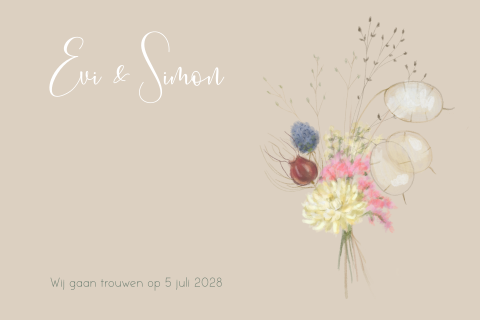 Enkele trouwkaart boeket droogbloemen