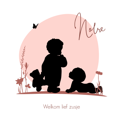 Geboortekaartje meisje grote broer silhouette