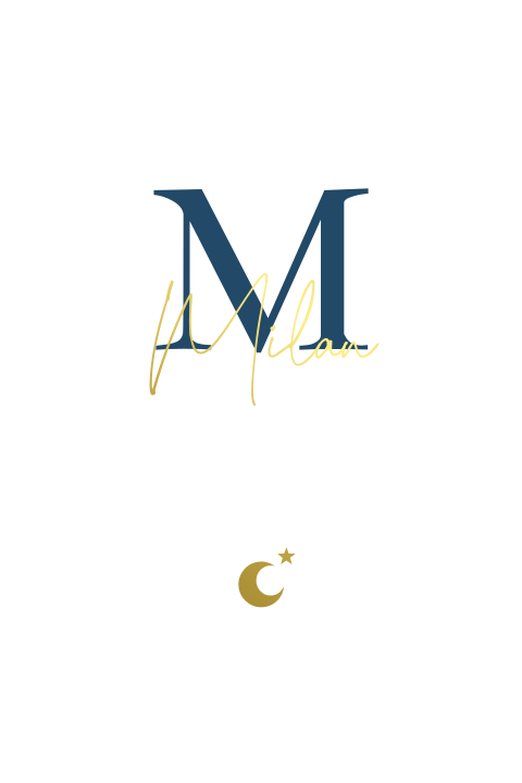 Geboortekaartje jongen initiaal maan ster goudfolie