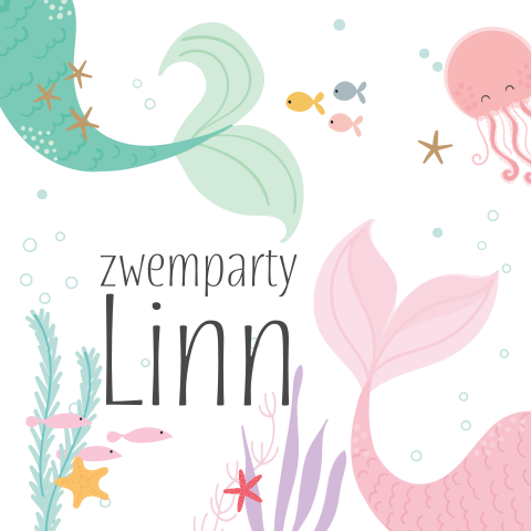 Uitnodiging kinderfeestje meisje zeemeermin sealife