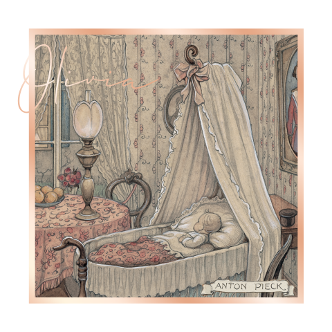 Geboortekaartje meisje baby in ledikantje roségoudfolie