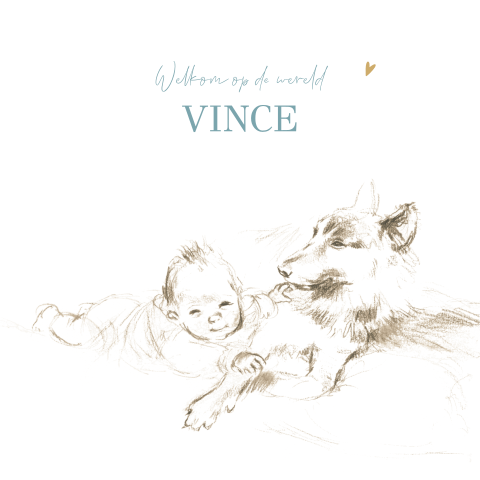 Geboortekaart pentekening baby met herders hond