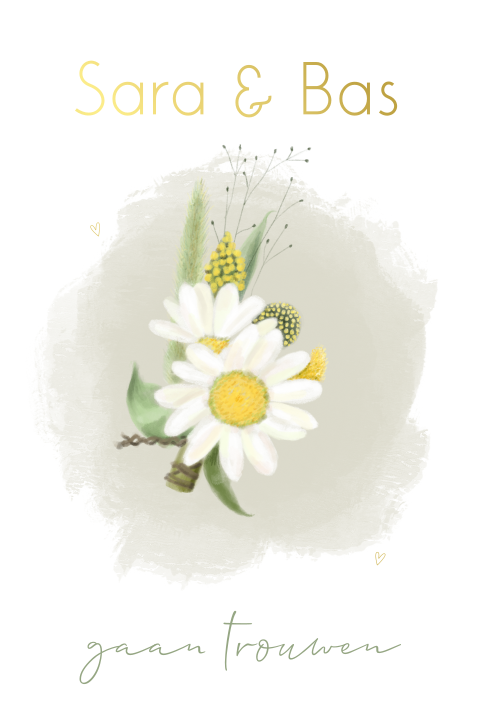 Trouwkaart bloemen watercolor goudfolie