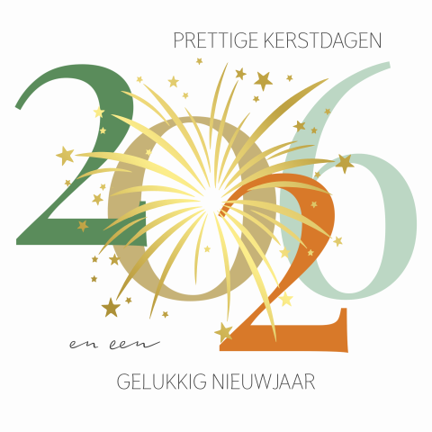 Kerstkaart 2026 vuurwerk goudfolie