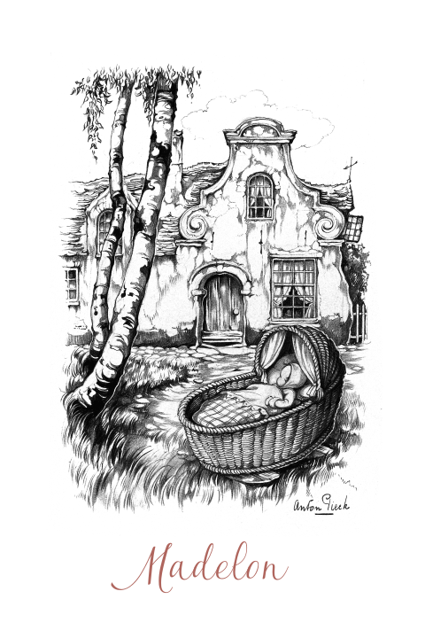 Geboortekaartje pentekening Anton Pieck wiegje