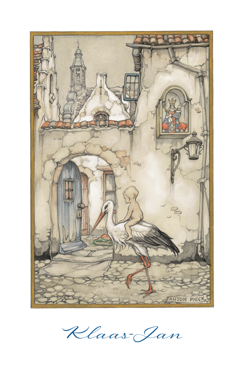 Anton Pieck geboortekaartje baby ooievaar