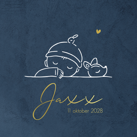 Stoer geboortekaartje jongen baby donkerblauw goudfolie