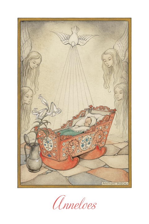 Religieus geboortekaartje Anton Pieck baby engelen