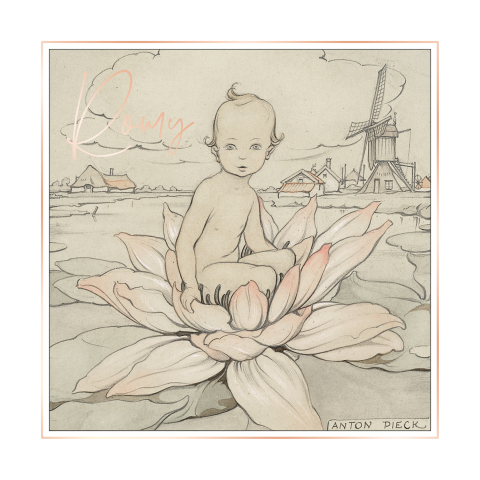 Geboortekaartje Anton Pieck baby waterlelie roségoudfolie