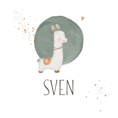 Geboortekaartje jongen lama watercolor spetters goudlook