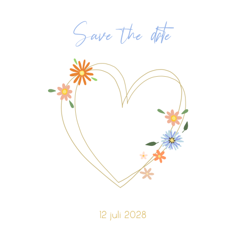 Save the date kaart met hart en bloemen