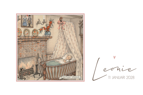 Geboortekaartje meisje Anton Pieck ledikantje