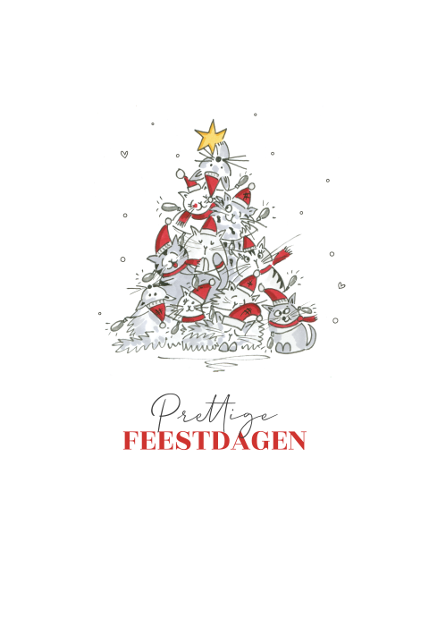 Kerstkaart ovaal staand katten kerstboom