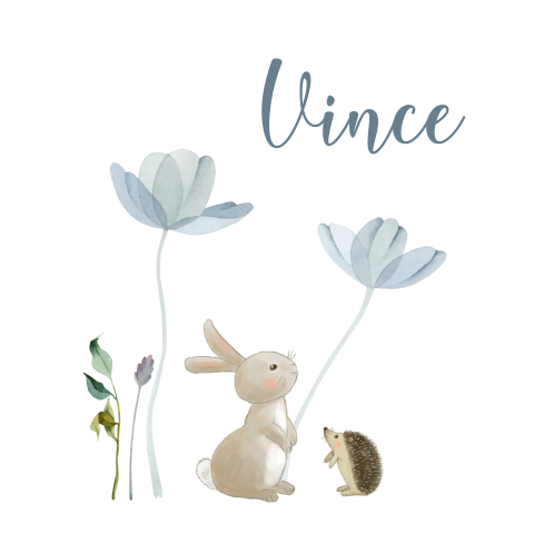 Geboortekaartje jongen konijn egel met bloemen