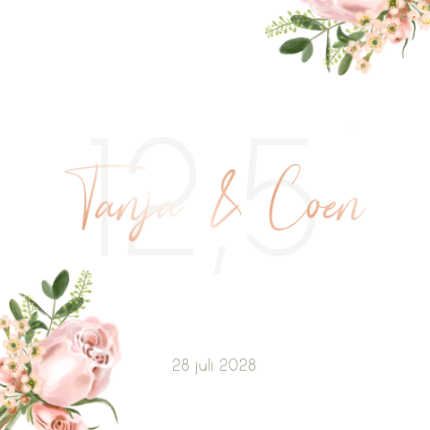 Jubileumkaart huwelijk rozen roségoudfolie