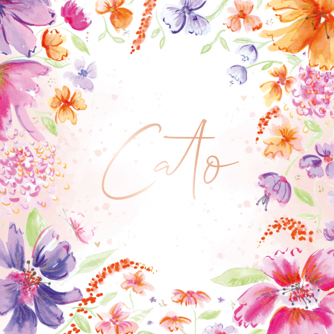 Geboortekaartje watercolor bloemen roségoudfolie