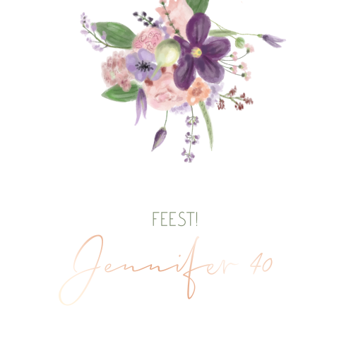 Verjaardagsuitnodiging bloemen roségoudfolie