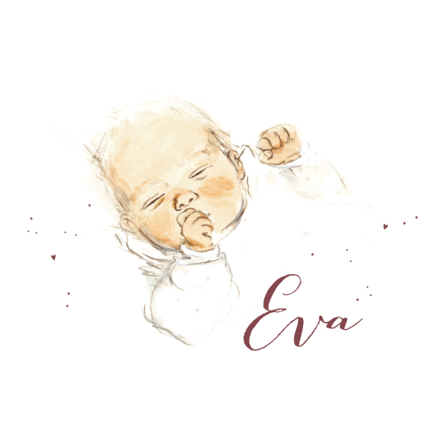 Rond geboortekaartje pentekening baby hartjes stippen