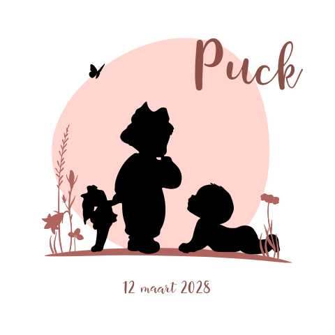 Geboortekaartje meisje grote zus silhouette