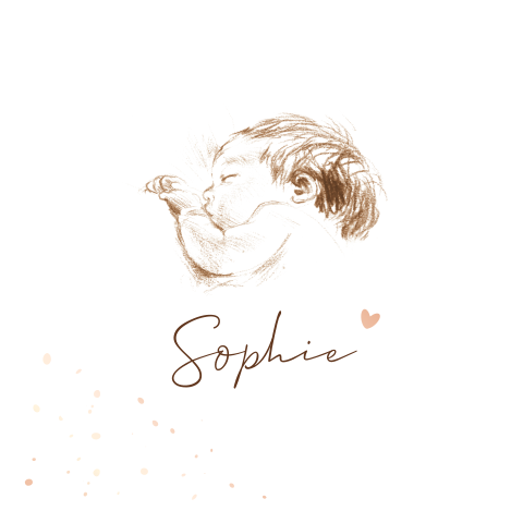 Lief geboortekaartje pentekening sepia baby roségoudfolie