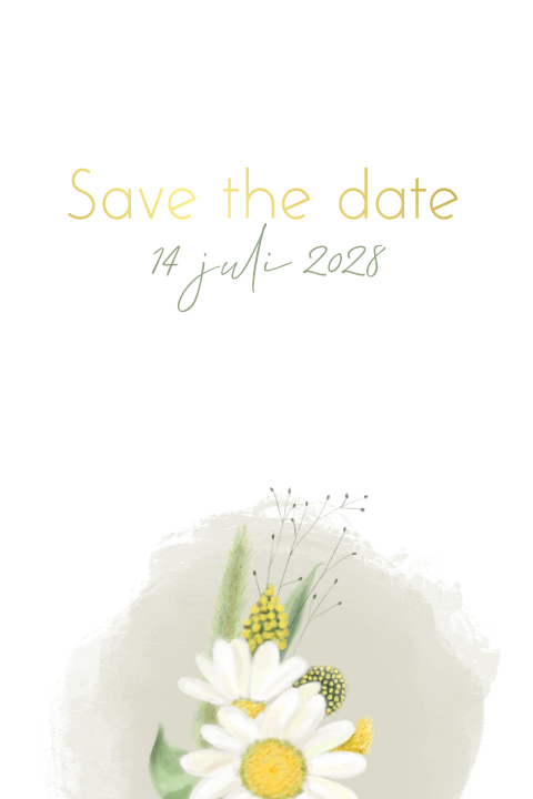 Save the date kaart bloemen goudfolie