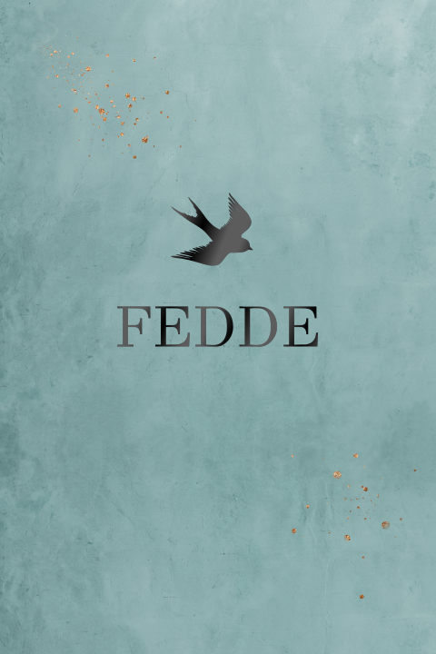 Enkel geboortekaartje zwaluw in zwarte hoogglans op blauwe betonlook