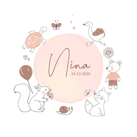 Geboortekaartje meisje dieren in roze en bruin