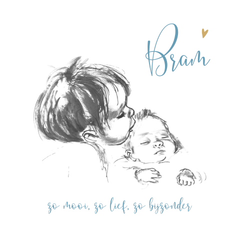 Geboortekaart pentekening baby met grote broer
