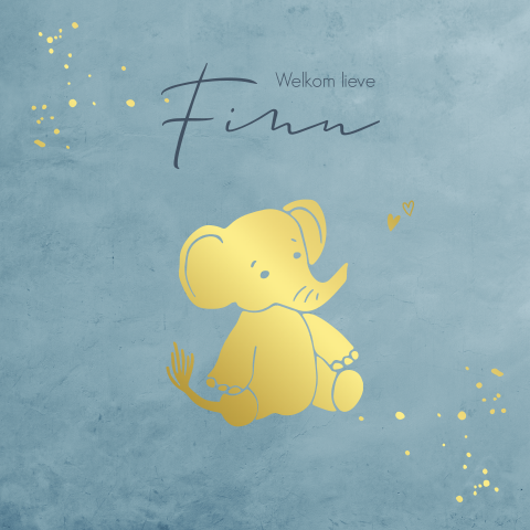Stoer geboortekaartje jongen olifant goudfolie
