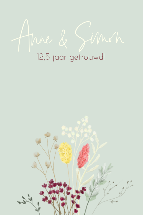 Jubileumkaart droogbloemen huwelijk