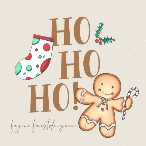 Beige kersttegeltje kerstsok en peperkoeken manneke