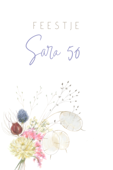 Verjaardagsuitnodiging droogbloemen boeket 50 jaar