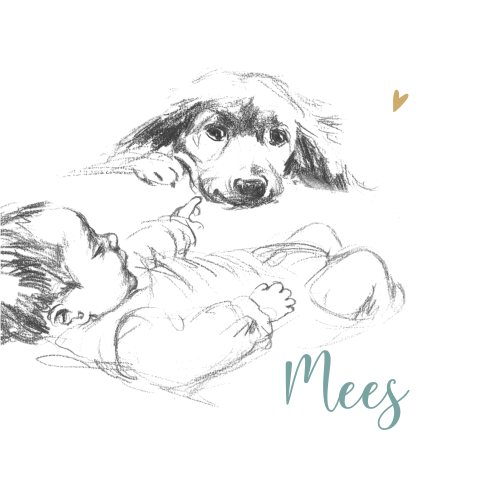 Geboortekaartje pentekening baby hond hartje