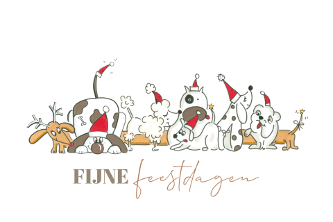 Vrolijke kerstkaart honden bende kerstmuts
