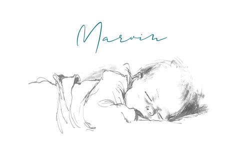 Pentekening geboortekaartje slapende baby