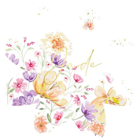 Geboortekaart meisje in bloemvorm bloemen met goudfolie