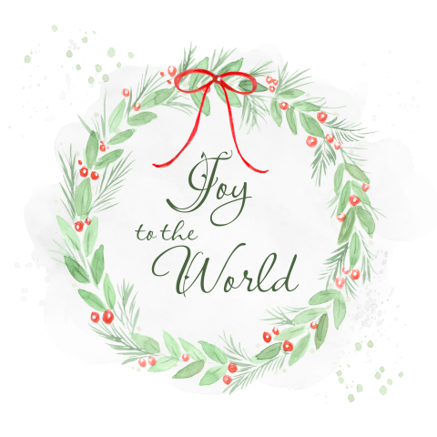 Kerstkaart kerstkrans rode besjes en watercolor