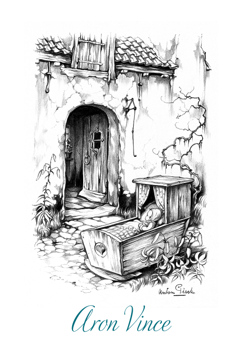 Geboortekaartje Anton Pieck schommelwiegje in tuin