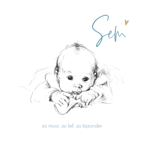Geboortekaart pentekening baby onder dekentje