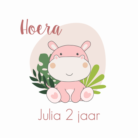 Uitnodiging kinderfeestje meisje jungle nijlpaard